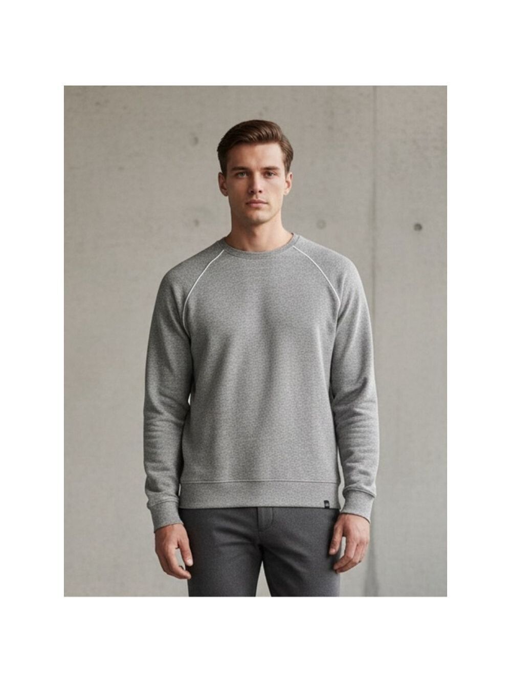 Threads 4 Thought Men’s Heather Grey Raglan Crewneck Fleece Sweatshirt Piping L